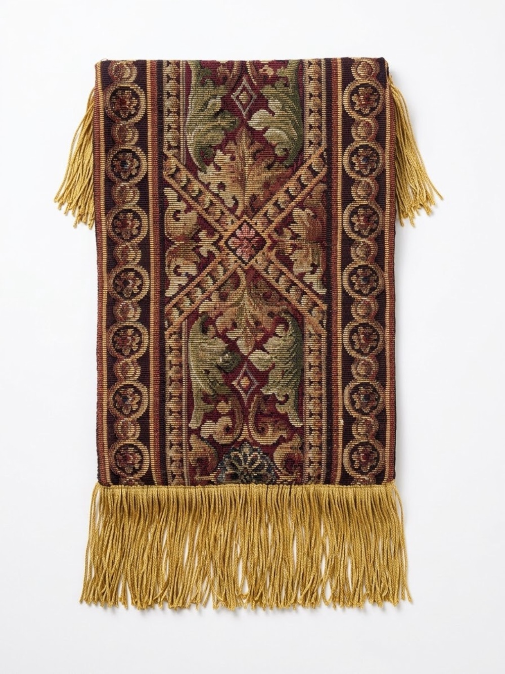 Fringed Tapestry Crossbody Bag in Gold and Brown - Picture 3 of 5
